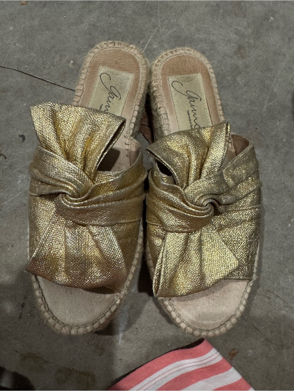 Metallic Gold Bow Espadrille Platform Slide for Women